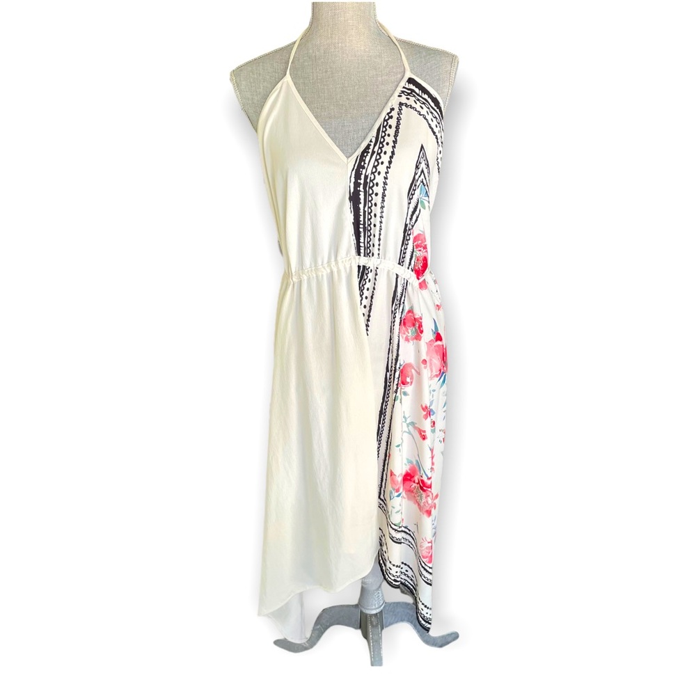 ZARA White Asymmetrical Floral Slip Dress Halter Triangle Medium